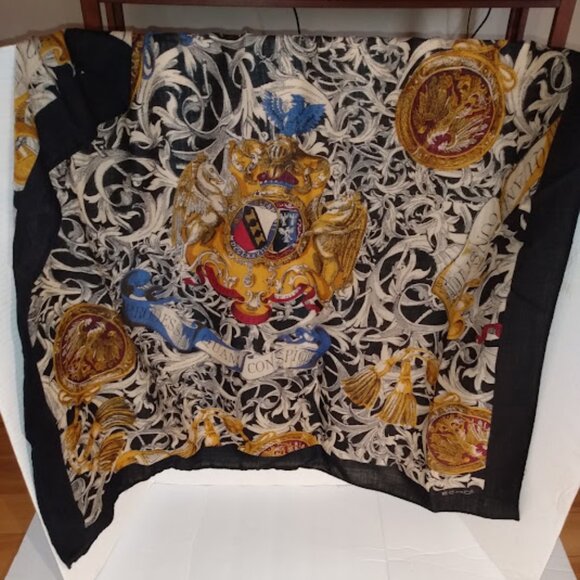 Echo: Multi color 100% Wool scarf. Measures approx. 32.5"x34". - Picture 2 of 6